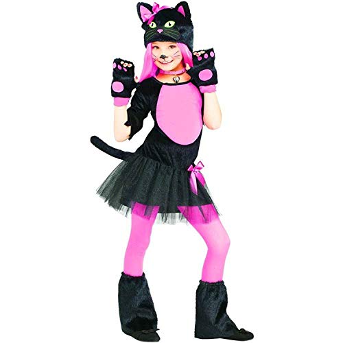 El vestido de tutú de la pequeña gata bruja con cola negra y rosa con pequeñas orejas