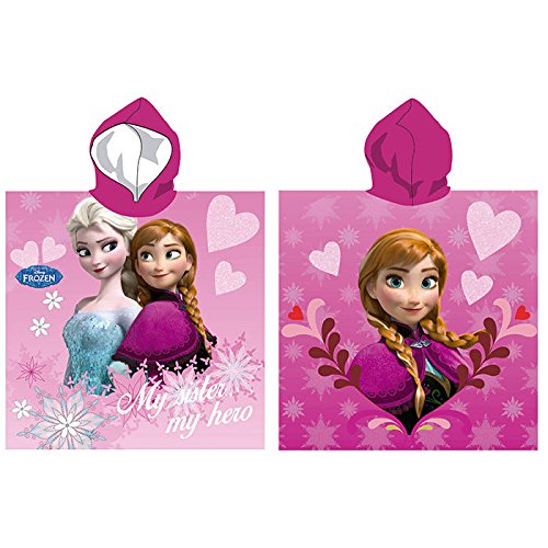Elsa y Anna poncho toalla para niña en algodón rosa y púrpura