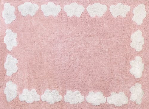 Gran alfombra rosa con estampado de nubes en el contorno 120 x 160 cm, 100% algodón