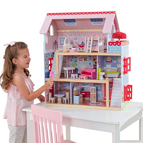 Gran casa de muñecas de madera Kidcraft Girly con terraza y sombrilla