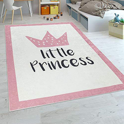Alfombra grande Little Princess, rosa y blanca para un cuarto de chica girly