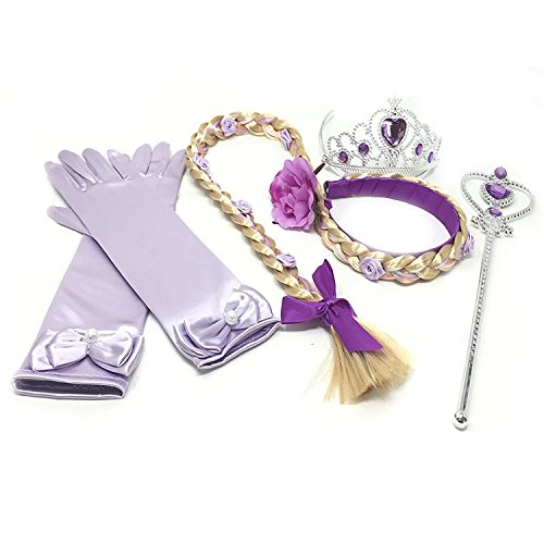 Guantes, trenza, corona y varita para la princesa púrpura estilo Rapunzel