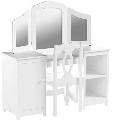 KidKraft White Deluxe Vanity con espejo, silla y almacenaje