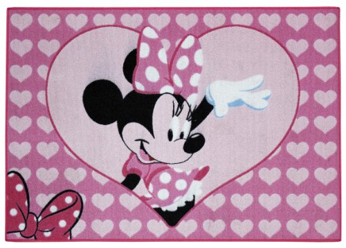 La alfombra rosa de Minnie con corazones 80 x 150 cm en poliamida