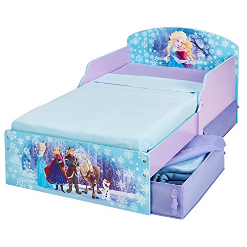 La cama de la princesa Elsa y Anna con cajones de almacenamiento para las niñas
