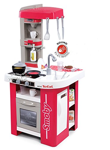 La cocina de estudio Tefal rojo de Smoby con diseño de 360 grados, accesorios y efectos de sonido