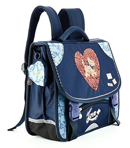 La mochila escolar de las chicas Chipie rosa y azul con lentejuelas reversibles para la escuela
