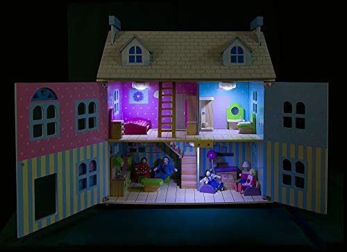 Luces para casas de muñecas con iluminación LED de madera azul