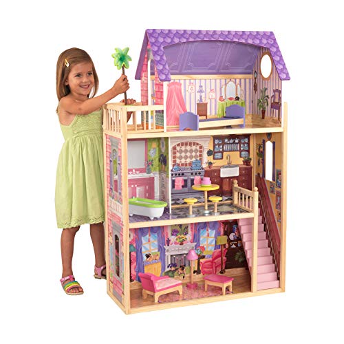 Mega Kidcraft, una casa de muñecas de madera rosa muy femenina. Villa estilo Kidcraft con terraza.