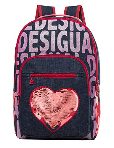 Mochila escolar de moda con lentejuelas de corazón reversibles Desigual