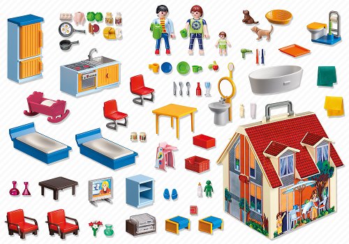 Muebles para casas de muñecas Playmobil transportables con la familia