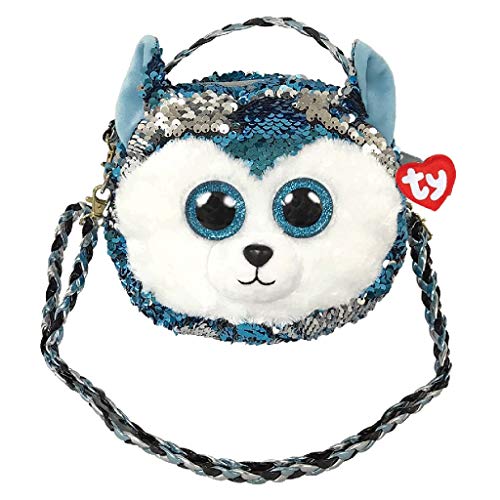 Pequeño bolso de felpa de perro azul Ty con lentejuelas y lentejuelas originales 