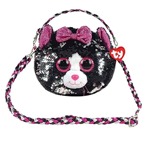 Pequeño bolso de felpa rosa y negro de gato Ty con lentejuelas y lentejuelas originales 