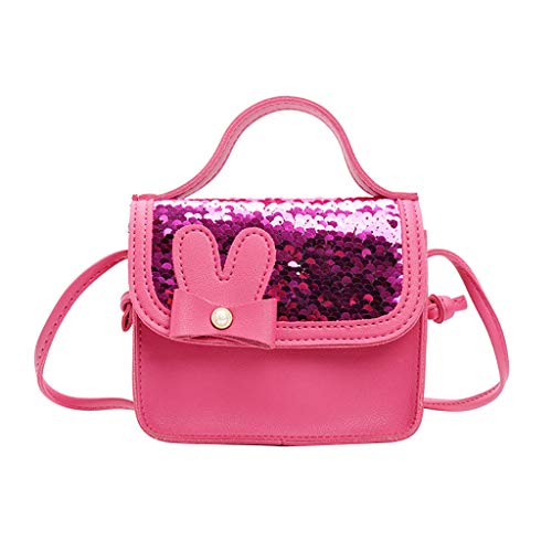 Pequeño bolso de mano rosa con lentejuelas y estampado de conejo 