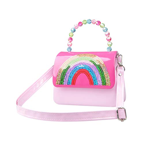 Pequeño bolso rosa arco iris con lentejuelas rosas