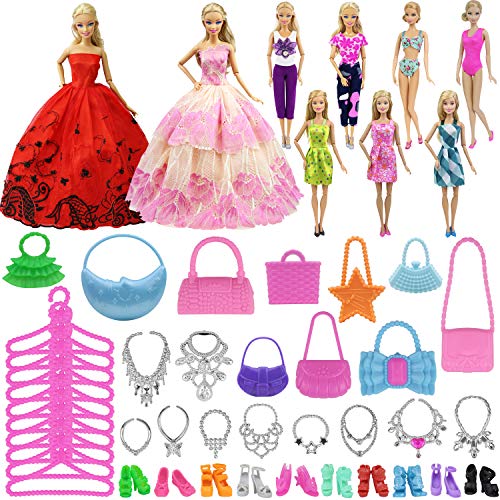 Ropa de vestuario portátil y accesorios para muñecas de estilo Barbie.