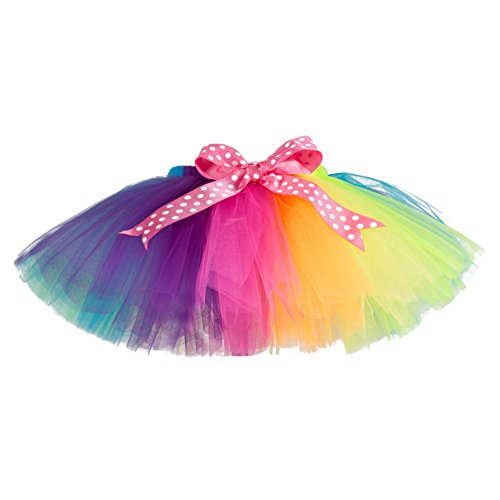 Tutu arco iris para chica hecho de tule con un arco glamoroso