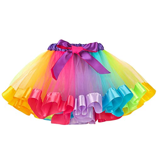 Tutu arco iris para la chica hecho de azulejo con cinta multicolor