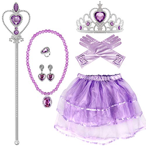Tutu, guantes y joyas para el disfraz de princesa púrpura