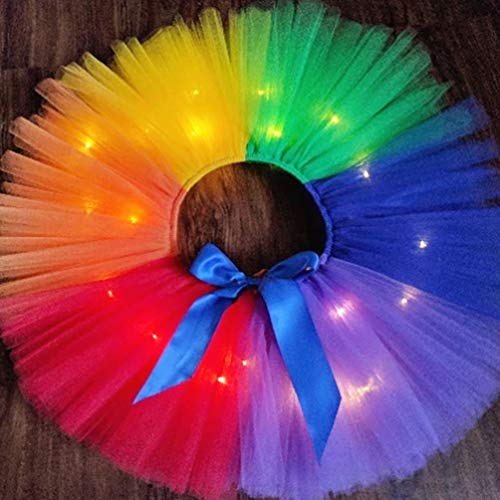 Tutú luminoso arco iris para la chica en tule con cinta y luces de leds perfecto para la noche de Halloween