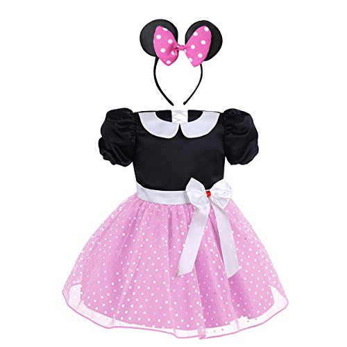 Vestido de bebe de princesa Minnie Mouse con tutú de plumas rosas