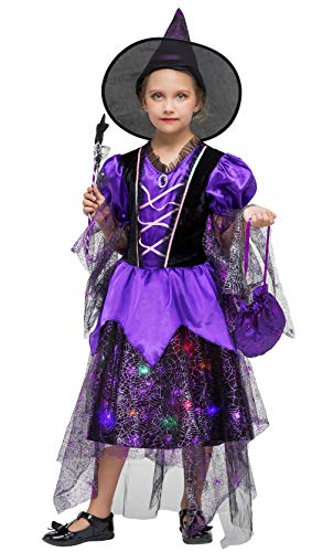 Vestido de bruja de chica con luz LED para la fiesta de Halloween