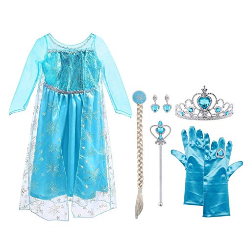 Vestido de Elsa con corona, guantes y joyas