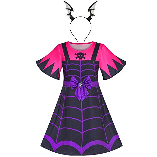Vestido de noche de Halloween de niña y bola vintage chic con aspecto púrpura y rosa 