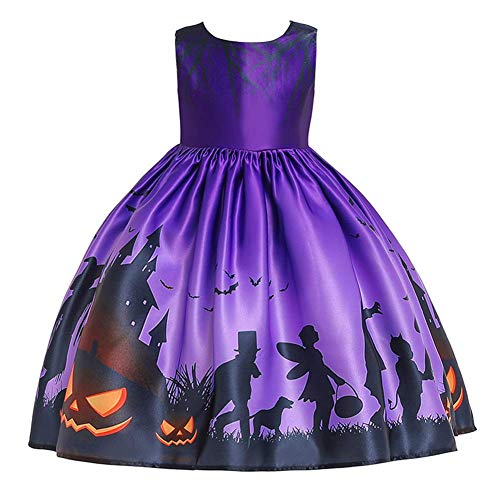 Vestido de noche de Halloween femenino y chic con un look de salón de baile púrpura antiguo con calabazas