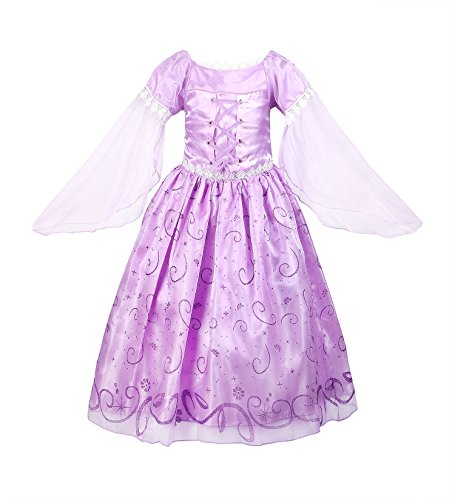 Vestido de princesa de satén púrpura de Rapunzel con mangas acampanadas