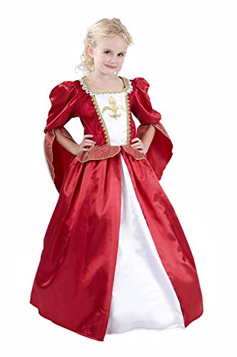 Vestido de princesa medieval rojo y dorado para niña para el festival medieval