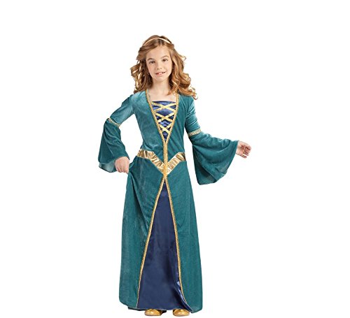 Vestido de princesa medieval verde y azul para niña para el festival medieval