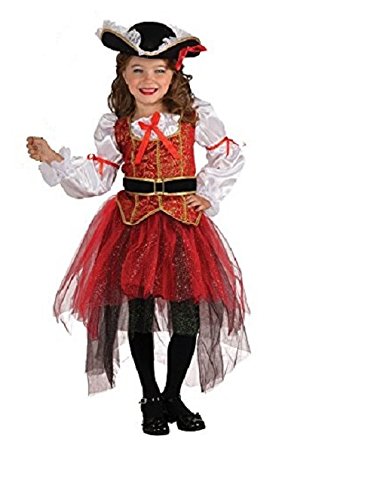 Vestido de princesa pirata roja y negra, disfraz de chica de fiesta de Halloween con sombrero 