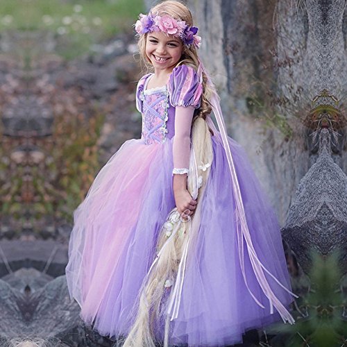 Vestido de princesa púrpura con velo para la chica