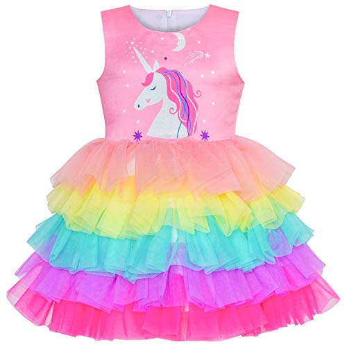 Vestido de tutú de unicornio arco iris para niña