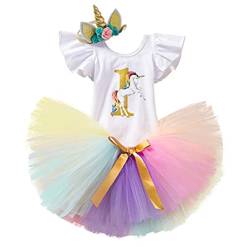 Vestido de tutú del arco iris del unicornio para celebrar su primer cumpleaños.
