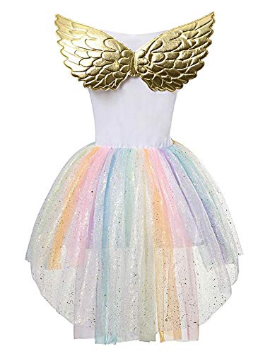 Vestido de unicornio dorado multicolor con alas