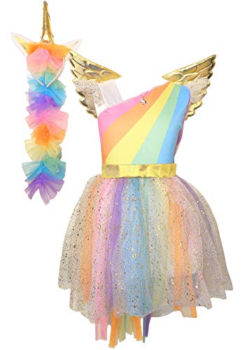 Vestido de unicornio multicolor en oro