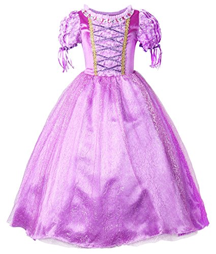 Vestido púrpura de Rapunzel con mangas cortas.