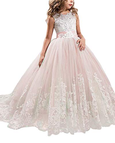 Vestido rosa de princesa hinchado con encaje