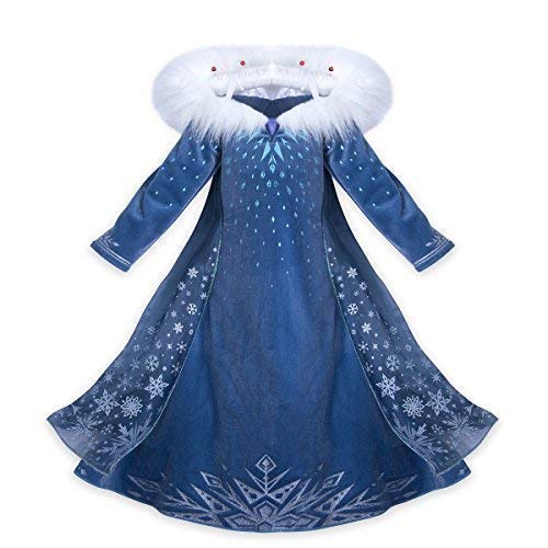 Vestido suave de Elsa con cuello de piel, disfraz de Cosplay para chica