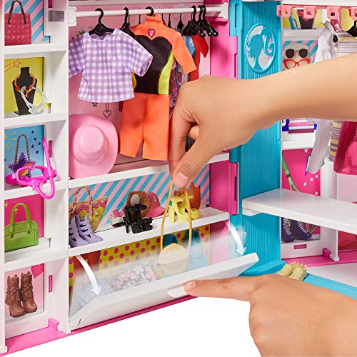 Vestidor de lujo de la Barbie Fashionista con 4 trajes y más de 25 accesorios