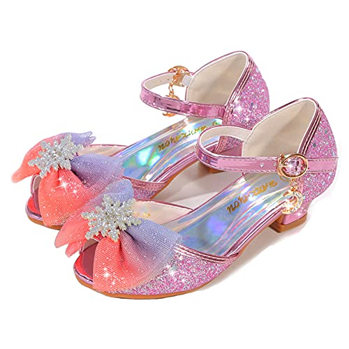 Zapatos sandalias de fiesta rosa de tacón con brillantes de niña para la fiesta